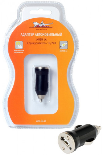 Зарядное устройство адаптер USB 1А в прикуриватель 12/24В (AIRLINE) ACH-1U-11