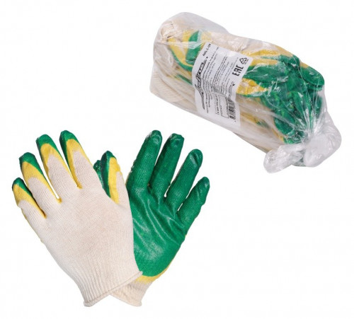 Перчатки ХБ с двойным латексным покрытием ладони, зеленые (5 пар) AIRLINE AWG-C-09