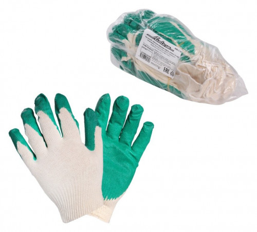 Перчатки ХБ с латексным покрытием ладони, зеленые (5 пар) AIRLINE AWG-C-07